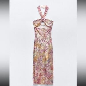 Zara Sequin Knotted Halter Dress